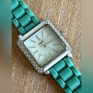 Women’s Fossil teal silicon watch with crystals
